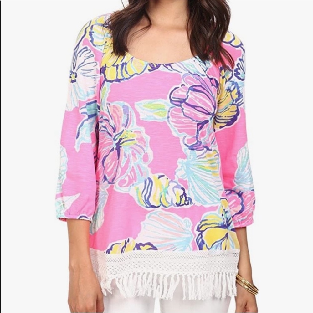 Lilly Pulitzer Alia ‘Swept by the Tides’ Fringed Shirt. Size Medium.
